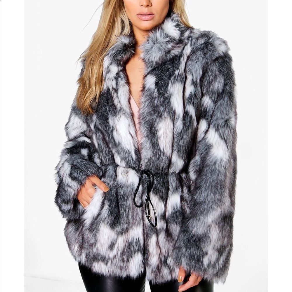 BooHoo Plus Size Faux Fur Coat